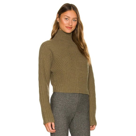 THEORY Sculpted Wool & Cashmere-Blend Sweater in Olive - Picture 3 of 4